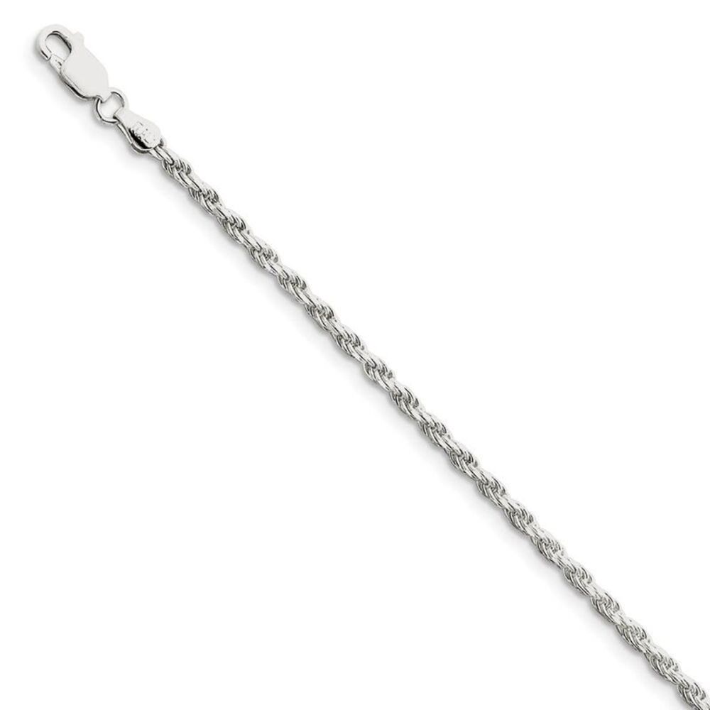 2.5mm, Sterling Silver Diamond Cut Solid Rope Chain Bracelet, 7 Inch